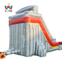 Toboggan aquatique gonflable direct usine avec piscine amovible, design gris marbré, aires de jeux aquatiques pour enfants pour l'été et les loisirs en plein air