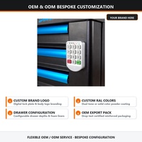 Armoire à outils mobile intelligente en acier, 8 tiroirs, avec serrure de sécurité numérique, éclairage LED intégré, porte-cintres et compartiment latéral, OEM