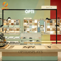 Meuble de présentation mural sur mesure pour lunettes de soleil avec logo, vitrine pour clinique optique