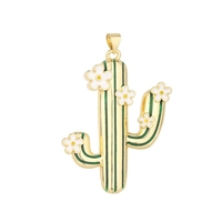 Pendentif Cactus Fleurissant en Laiton Plaqué Or 14K, Breloque Émail Fleur du Désert Bohème, Accessoire DIY Tendance, Cadeau Idéal pour la Vente en Gros
