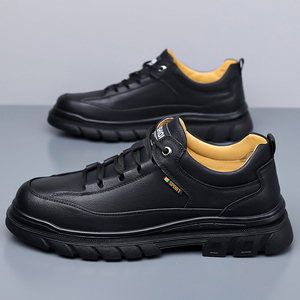 New Versatile and Trendy Men's Leather Casual Shoes with Thick Sole and Lace Up Comfortable Outdoor Walking Sports Chunky Shoes - Product Image 6