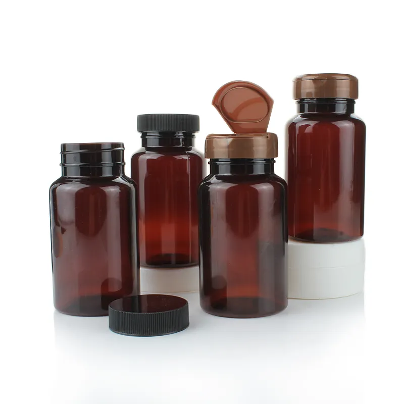 100Ml 120Ml 150Ml 175Ml 200Ml Plastic Amber Capsule Fles Huisdier Lege Medische Vitamine Pil Potten Tablet Container Met Flip Cao