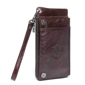 2025 <span class=keywords><strong>noir</strong></span> ange multi-fonctionnel décontracté tendance hommes portefeuille en cuir de vachette avec dragonne en cuir véritable pochette - Product Image 1