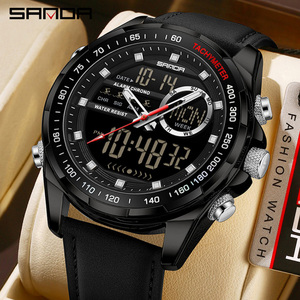 SANDA 6281 นาฬิกาข้อมือดิจิตอลแฟชั่นสำหรับผู้ชายมัลติฟังก์ชั่น Split‑Time Chronograph นาฬิกาปลุกอิเล็กทรอนิกส์พร้อมสายนาฬิกาหลายแบบ - Product Image 1