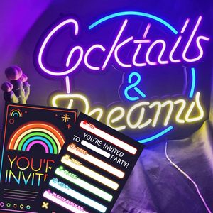 Neon Rainbow Invitation Cards Customized Party Invitations <b>Gloss</b> Laminated <b>Paper</b> Rectangle Modern Design Digital Printing - Product Image 4