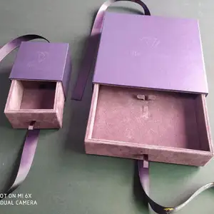 高品质滑动抽屉紫色首饰盒戒指项链耳环包定制徽标首饰盒