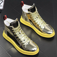 Baskets décontractées à plateforme en cuir verni haut de gamme pour hommes, chaussures de style Mid/High Top adaptées aux étudiants et aux hommes