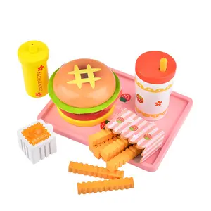Kitchen Toy Pretend Play Wooden Children Play Kitchen Simulation Burger Hot Dog Toys