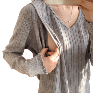 <span class=keywords><strong>Haut</strong></span> d'entretien en coton de maternité pour femme <span class=keywords><strong>Allaitement</strong></span> à manches longues - Product Image 1