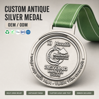 Médaille d'entreprise personnalisée en alliage de zinc argenté antique, gravée et embossée, avec ruban, pour événements d'entreprise, de compétition ou comme souvenir, fabrication OEM