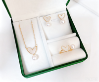 Perhiasan Hati Set 3 Buah 7-8 Mutiara Air Tawar Berkualitas Tinggi dengan Inlay Cangkang Berlapis Emas Tembaga Tahan Lama dengan Retensi Warna yang Tahan Lama.
