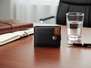 Portafoglio da Uomo con Bottone Singolo in Pelle Fatto a Mano, Set Regalo in Confezione, Regalo di Lusso per la Festa del Papà - Product Image 2