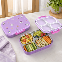 Aohea Boîte Bento pour Enfants Grande Capacité, Anti-fuite, Compatible Lave-vaisselle, avec Couvercle en PP, 4 Compartiments, Sans BPA, Qualité Alimentaire, Facile à Utiliser