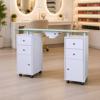 Table de manucure Hengzhuo Light Luxury en MDF avec collecteur de poussière, plateau en verre, pour salon de manucure, salon et chambre à coucher, double tiroirs