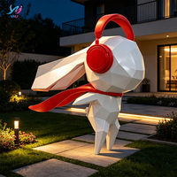 Patung Kelinci Geometris 3D dari Fiberglass Modern yang Tahan Lama untuk Dekorasi Rumah Luar Ruangan, Lobi Hotel, Galeri Seni, dan Model Komersial