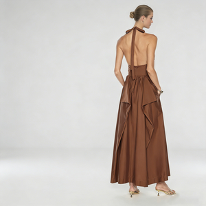 <span class=keywords><strong>Abito</strong></span> lungo elegante da donna marrone con scollo all'americana, senza maniche, a trapezio, estivo, da spiaggia, per feste, con tasche - Product Image 4