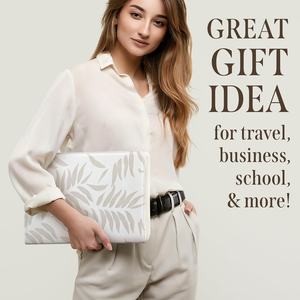 กระเป๋าใส่เอกสาร/แพลนเนอร์หนังสำหรับผู้หญิง พร้อมซิป ลายใบไม้ ดีไซน์สวยงาม ใช้ใส่แล็ปท็อปและไอแพด รุ่นของขวัญ - Product Image 5