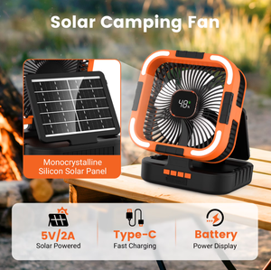 Solar Fan 10000mAh Rechargeable Camping Fan Battery Portable Fans with LED Light 6 Speeds - Product Image 4