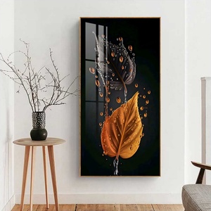 Peinture murale moderne HD imprimée motif feuille, éclairage LED, vente chaude, décoration intérieure, art mural, peinture sur porcelaine cristalline, vente en gros personnalisée - Product Image 6