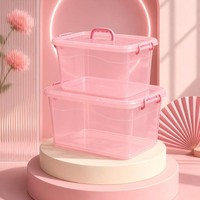 Boîte de rangement en plastique PP transparent rose sans BPA avec couvercle, bac organisateur pour promotion, vente en gros OEM