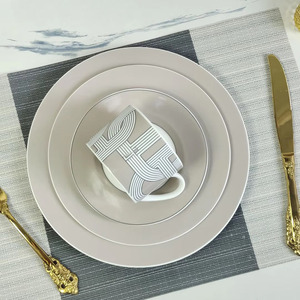 Hot <b>Sale</b> 2pcs Nordic Luxury Grey Runway Restaurant Set Porcelain Plate with Gift <b>Box</b> - Product Image 6