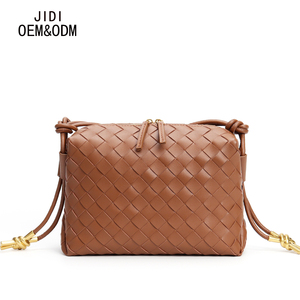 Weaving Genuine Leather Crossbody Bag Fashionably Simple <b>Women's</b> Shoulder Bags Zipper Closure <b>Small</b> Square Bag - Product Image 1