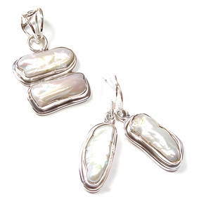 Biwa Pearl 925 Sterling Silver Fashion Pendant Earrings Jewelry Set With Elegant Handmade Design For Women Everyday Wear - Product Image 1