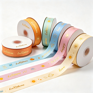 Ruban en grosgrain polyester personnalisé avec impression dorée double face, motif soleil et amour, certifié OEKO-TEX, en rouleaux pour emballage cadeau - Product Image 5