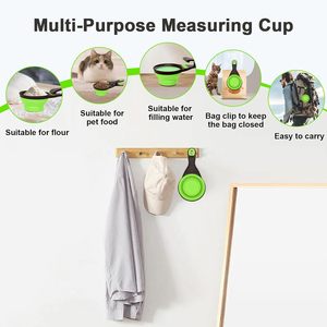 1 2 tazas 3 en 1 silicona plegable mascota gato perro comida agua taza medidora cuchara con Clip de sellado de bolsa - Product Image 5