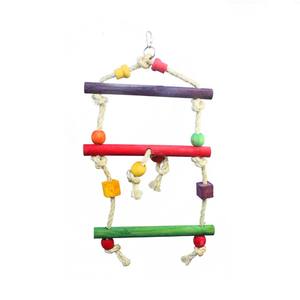 Giocattolo Ecologico e Sostenibile per l'Addestramento degli Uccelli, Scala-Ponte in Legno con Corda Commestibile in Acciaio Inox, Giocattolo per Pappagalli Piccoli/Medi - Product Image 4