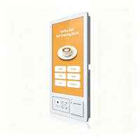 Kiosque de commande automatique à écran tactile mural de 21,5 pouces avec imprimante, lecteur de code QR, lecteur de cartes pour restauration rapide, café, restaurant, hôtel