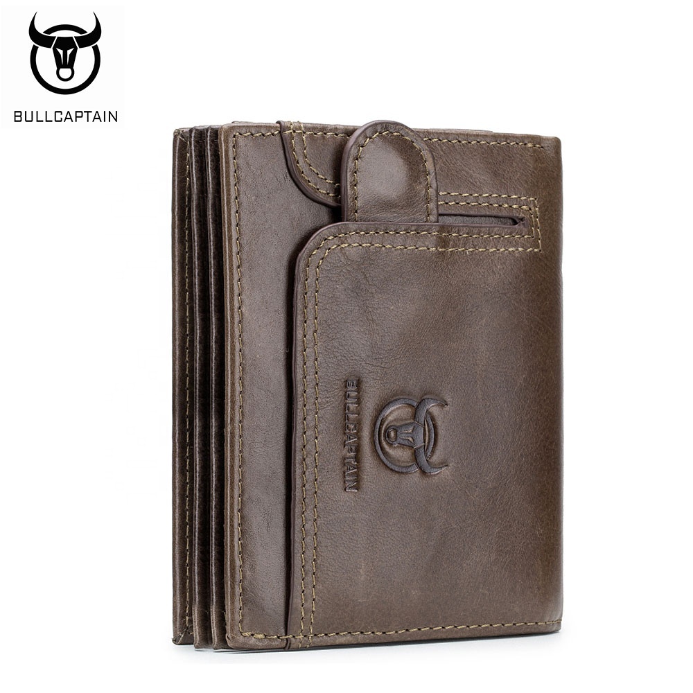 BULLCAPTAIN Men's Genuine Leather RFID-Blocking Bifold Wallet – Zippered Coin Purse & Card Holder