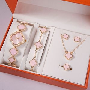 Juego de trébol de cuatro hojas explosivo, pulsera ligera de lujo con diamantes, TikTok reloj de cuarzo, reloj de joyería de cinco piezas, caja de regalo - Product Image 6