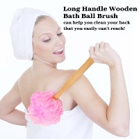 Éponge de bain en bois à long manche, brosse loofah, boule de douche en nylon doux, brosse de dos, brosse corporelle multicolore