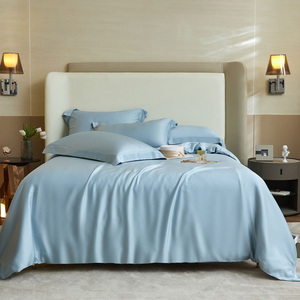 Housse de couette en fibre de lyocell de haute qualité personnalisée, couleur unie, douce et luxueuse, housse de couette bleue, ensemble de literie textile de maison, été - Product Image 1