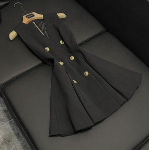 <span class=keywords><strong>Abito</strong></span> Mini da Donna di Alta Qualità per Feste, Scollo a V, Senza Maniche, Doppiopetto, Tinta Unita, <span class=keywords><strong>Nero</strong></span> - Product Image 1