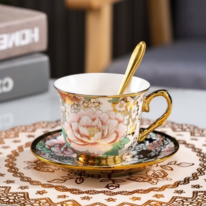 Service à café en céramique style européen, bord doré, luxe léger, rétro, tasse et soucoupe pour le thé de l'après-midi, modèle MG356, pour le bureau, la maison, le café - Product Image 2