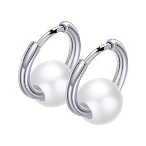 <b>Cuff</b> <b>Earrings</b> 15Mm Round Hollow Black White Ceramic Stainless Steel Fashion Simple For Women - Product Image 5
