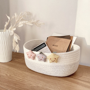 Woven cotton thread drawer organizer, cosmetic storage box, storage basket, <b>bedside</b> <b>table</b>, entryway key storage basket, cotton - Product Image 3
