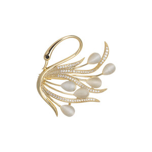 Muyu Swan Brooch Gold Pearl Inlay Women's Fine Jewelry Everyday Wear - Product Image 5