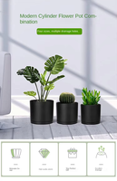 Pots de fleurs modernes en plastique noir avec trou de drainage 7/6/5/4 'pour plantes de pépinière pour jardin extérieur pour centre commercial