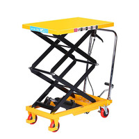 Chariot élévateur à ciseaux hydraulique manuel rouge à quatre roues, capacité 250 kg, roues en PU et nylon, LONGYAO LY-SL, mobile pour entrepôt et marchandises