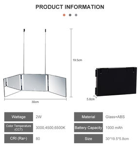 Espejo de corte de pelo triple portátil de 3 vías, espejo de 360 grados para corte de pelo, <span class=keywords><strong>afeitado</strong></span>, maquillaje con soportes de altura ajustables - Product Image 5