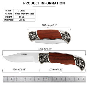 Yüksek kaliteli gülağacı kolu küçük hediye cep oyma pratik taşınabilir katlanır ahşap saplı bıçak - Product Image 4