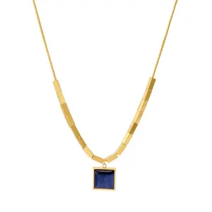 Women's Blue Sea Rose Gold Tone Gold Plated Sterling Silver sapphire Pendant Necklace