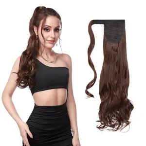 S-noilite 17" Wavy clip in ponytail black brown blonde red color Wrap Around Ponytail synthetic hair pony tail hairpiece