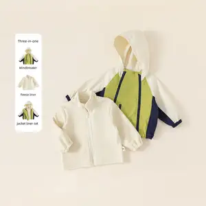 wholesale High quality fleece detachable inner liner baby boy winter outerwear Hooded windbreaker baby varsity jackets custom