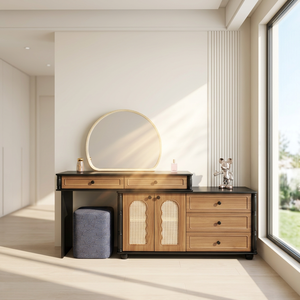 Table de maquillage moderne avec miroir éclairé et tiroirs de rangement pour meubles de chambre - Product Image 3