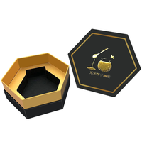 Emballage cadeau personnalisé en papier cartonné hexagonal noir pour miel d'abeille, boîte hexagonale pour produit en verre, bougie chauffe-plat