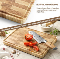 Premium houten snijplank, dik, stevig, voor professioneel gebruik in de keuken, geschikt voor het snijden van vlees en het in blokjes snijden van groenten.